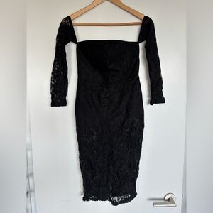 Stunning BNWOT 14” PTP Lace Bodysuit Dress, Attached Sleeves, Black, Size Small.